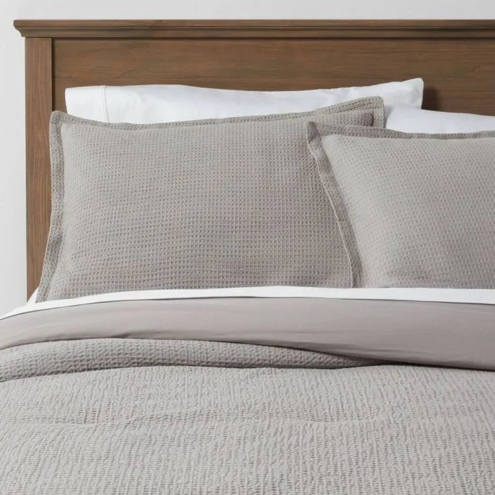 Twin/Twin XL Washed Waffle Weave Comforter Set - Dark Gray